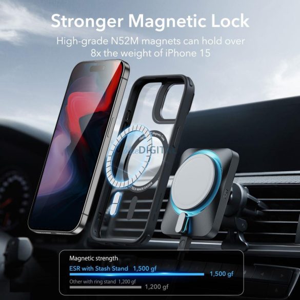 ESR CLASSIC KICKSTAND HALOLOCK MAGSAFE iPhone 15 PRO MAX ÁTLÁTSZÓ/FEKETE tok