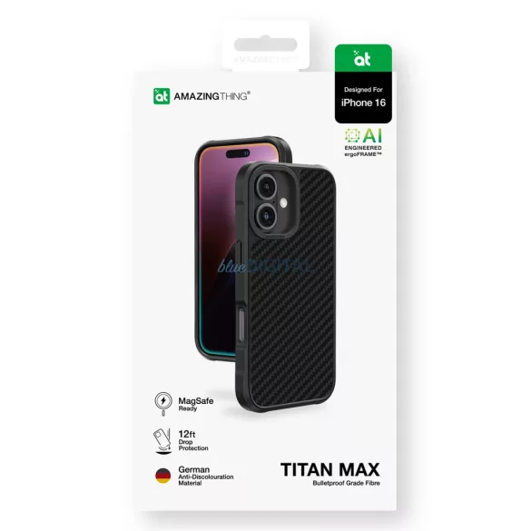 AmazingThing Titan Max 1500D Aramid Fibers tok iPhone 16 - fekete