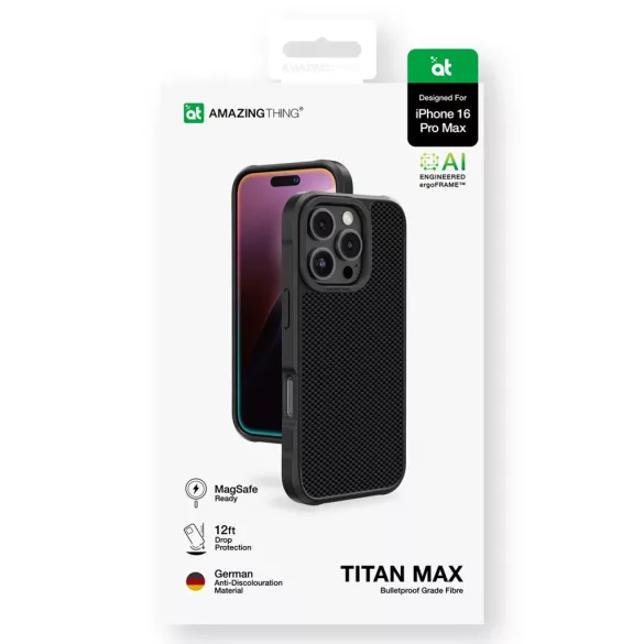 AmazingThing Titan Max 600D Aramid Fibers tok iPhone 16 Pro Max - fekete