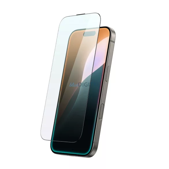 AmazingThing Titan Max kékfényszűrős tükröződésmentes edzett üveg fekete szegéllyel iPhone 16
