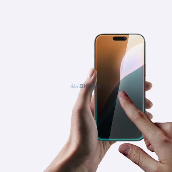 AmazingThing Titan Max kékfényszűrős tükröződésmentes edzett üveg fekete szegéllyel iPhone 16