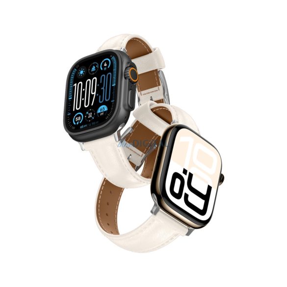 AmazingThing Class Band szíj Apple Watch 45 / 46 / 49 mm-es órájához - világos bézs színű