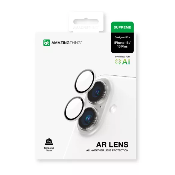 AmazingThing AR kamera lencse védő edzett üveg fekete szegéllyel iPhone 16/16 Plus