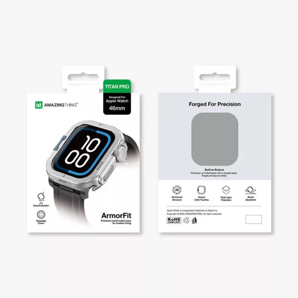 AmazingThing Titan Pro fém tok Apple Watch 11 46mm alumínium - ezüst