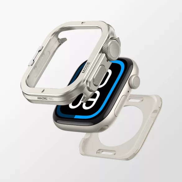 AmazingThing Titan Pro fém tok Apple Watch 11 46mm alumíniumhoz - titán