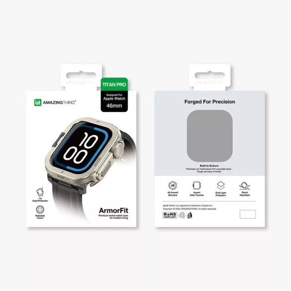 AmazingThing Titan Pro fém tok Apple Watch 11 46mm alumíniumhoz - titán