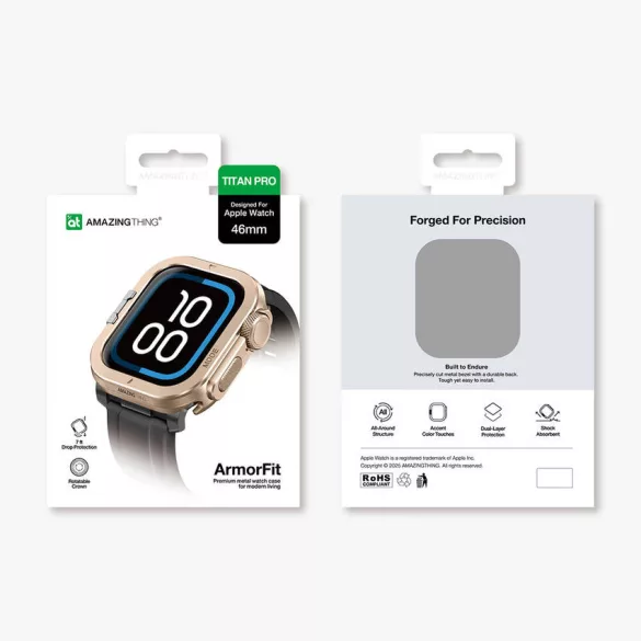AmazingThing Titan Pro fém tok Apple Watch 11 46mm alumíniumhoz - Arany