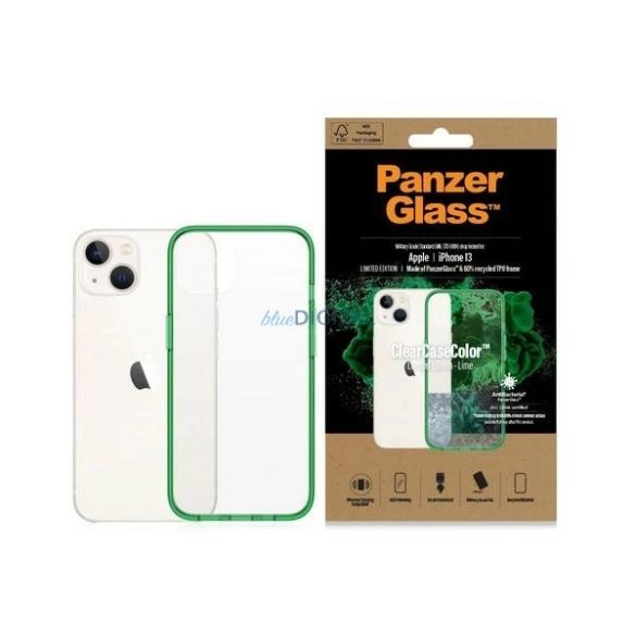 PanzerGlass ClearCase Military Grade Antibacterial tok iPhone 13/14/15 - átlátszó-zöld