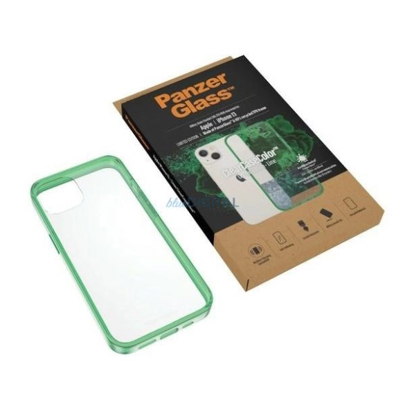 PanzerGlass ClearCase Military Grade Antibacterial tok iPhone 13/14/15 - átlátszó-zöld