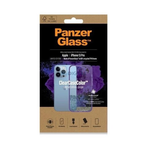 PanzerGlass ClearCase Military Grade Antibacterial tok iPhone 13 Pro - átlátszó-lila