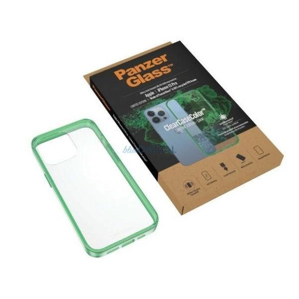 PanzerGlass ClearCase Military Grade Antibacterial tok iPhone 13 Pro - átlátszó-zöld