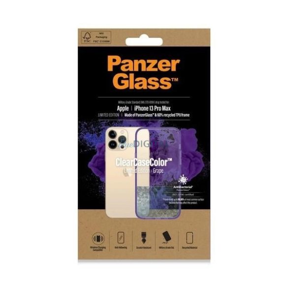 PanzerGlass ClearCase Military Grade Antibacterial tok iPhone 13 Pro Max - átlátszó-lila