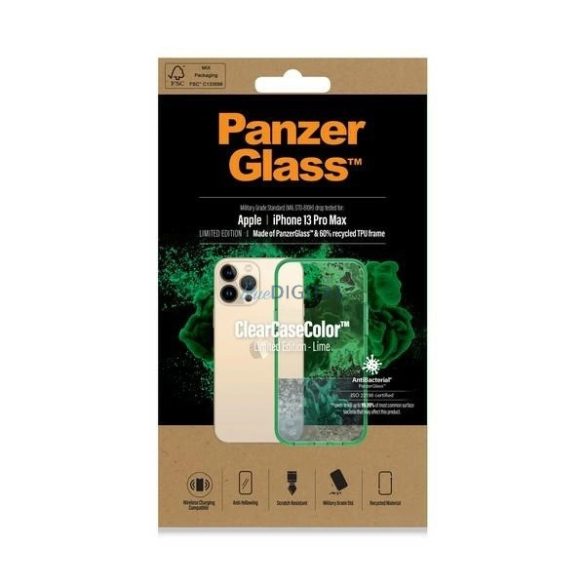 PanzerGlass ClearCase Military Grade Antibacterial tok iPhone 13 Pro Max - átlátszó-zöld