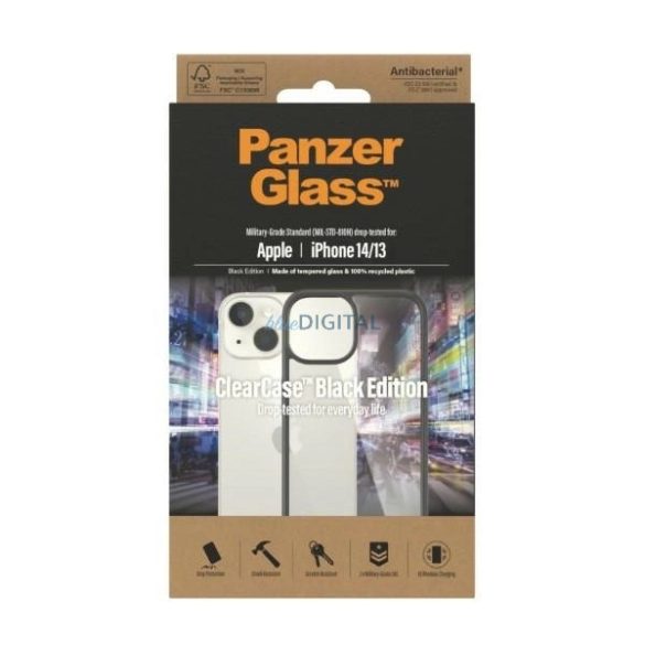 PanzerGlass ClearCase Antibacterial tok iPhone 13/14/15 - fekete