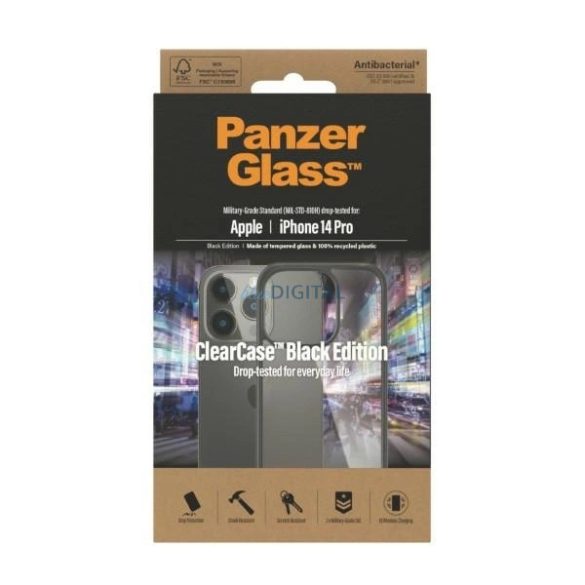 PanzerGlass ClearCase Antibacterial tok iPhone 14 Pro - fekete