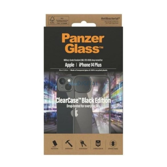 PanzerGlass ClearCase Antibacterial tok iPhone 14 Plus/15 Plus - fekete