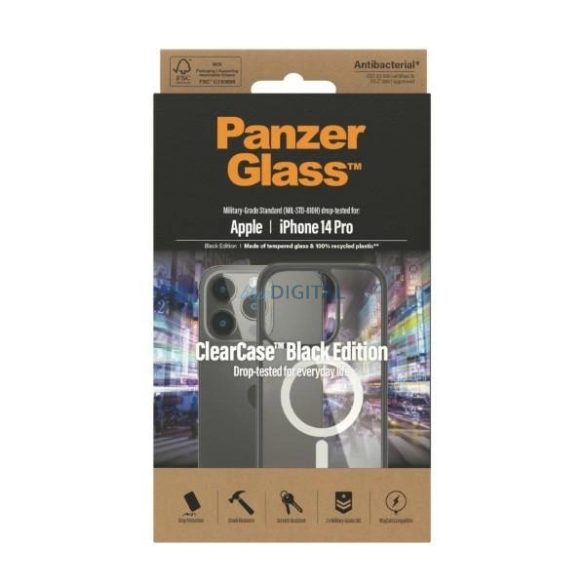 PanzerGlass ClearCase Antibacterial MagSafe tok iPhone 14 Pro - fekete