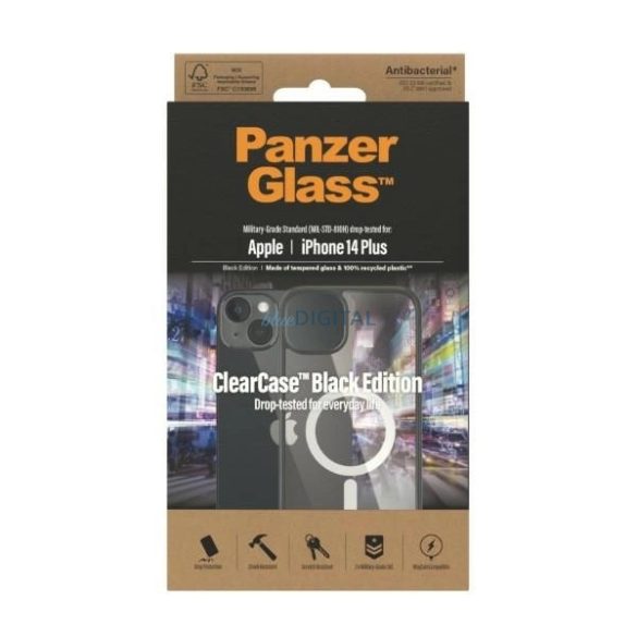 PanzerGlass ClearCase Antibacterial MagSafe tok iPhone 14 Plus/15 Plus - fekete