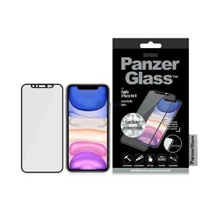 PanzerGlass E2E Super+ edzett üveg fekete szegéllyel és Swarowsky front kamera takaróval iPhone XR / iPhone 11