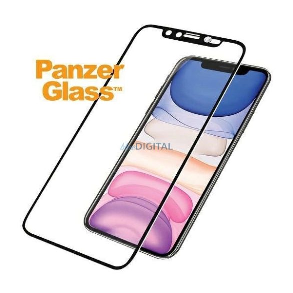 PanzerGlass E2E Super+ edzett üveg fekete szegéllyel és Swarowsky front kamera takaróval iPhone XR / iPhone 11