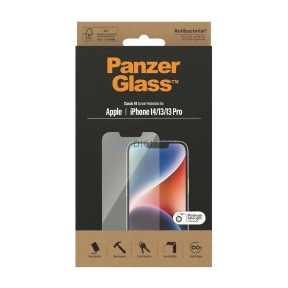 PanzerGlass Classic Fit Antibacterial edzett üveg iPhone 14 / iPhone 13 Pro / iPhone 13