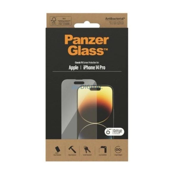 PanzerGlass Classic Fit Antibacterial edzett üveg iPhone 14 Pro