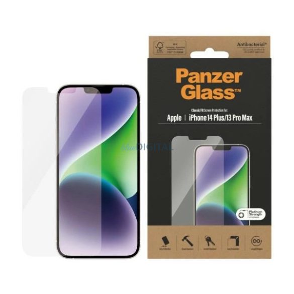 PanzerGlass Classic Fit Antibacterial edzett üveg iPhone 14 Plus / iPhone 13 Pro Max