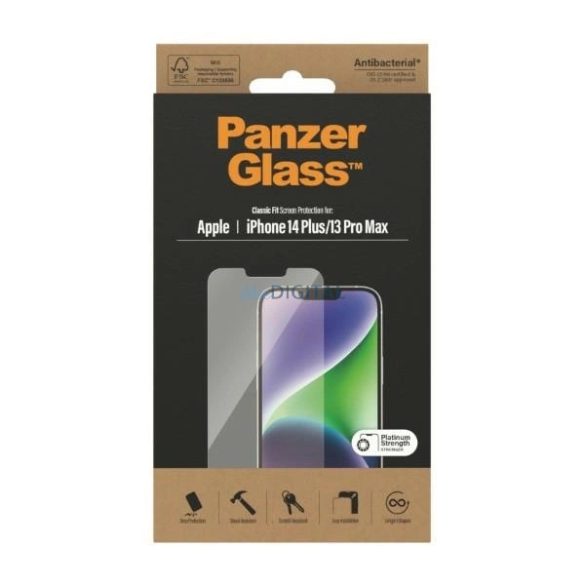 PanzerGlass Classic Fit Antibacterial edzett üveg iPhone 14 Plus / iPhone 13 Pro Max