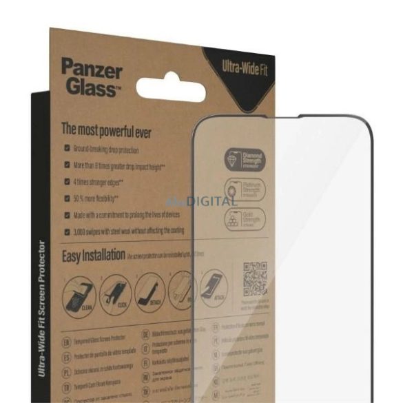 PanzerGlass Ultra-Wide Fit Antibacterial edzett üveg felhelyezést segítő kerettel iPhone 14 / iPhone 13 Pro / iPhone 13