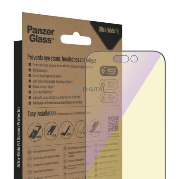 PanzerGlass Ultra-Wide Fit kékfény szűrős edzett üveg felhelyezést segítő kerettel iPhone 14 Pro