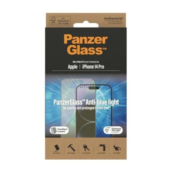 PanzerGlass Ultra-Wide Fit kékfény szűrős edzett üveg felhelyezést segítő kerettel iPhone 14 Pro