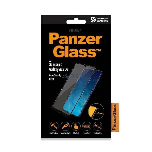 PanzerGlass E2E Regular edzett üveg fekete szegéllyel Samsung Galaxy A22 5G