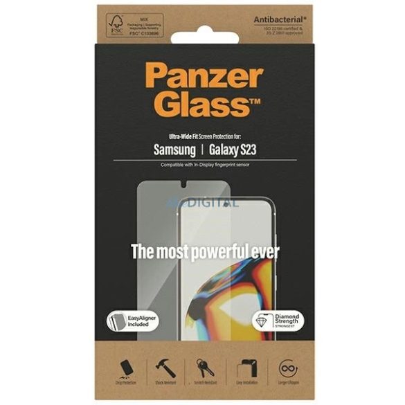 PanzerGlass Ultra-Wide Fit edzett üveg felhelyezést segítő kerettel Samsung Galaxy S23