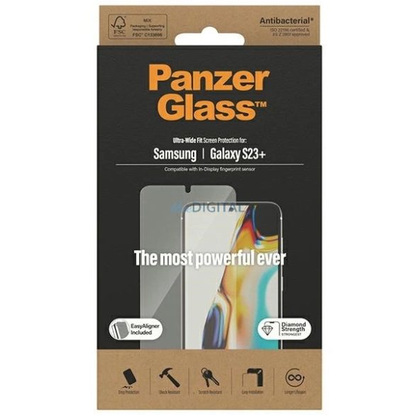 PanzerGlass Ultra-Wide Fit edzett üveg felhelyezést segítő kerettel Samsung Galaxy S23+