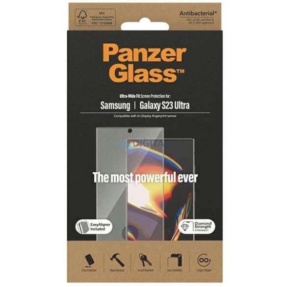 PanzerGlass Ultra-Wide Fit edzett üveg felhelyezést segítő kerettel Samsung Galaxy S23 Ultra