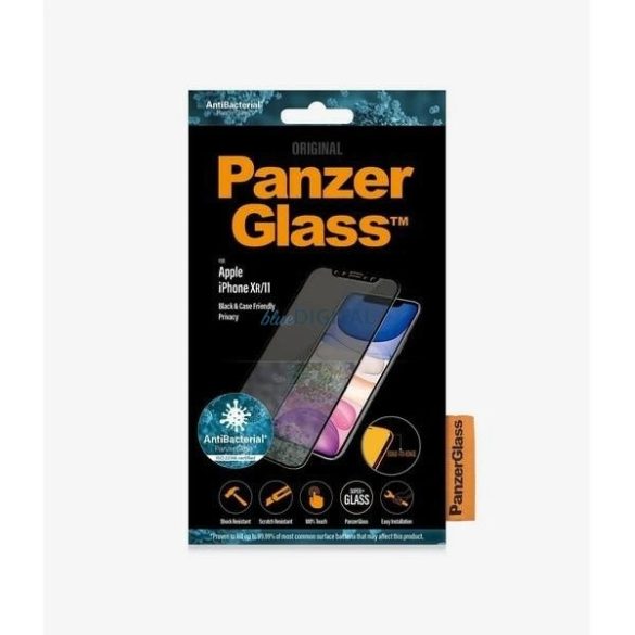 PanzerGlass E2E Super+ betekintésvédett edzett üveg fekete szegéllyel iPhone XR / iPhone 11