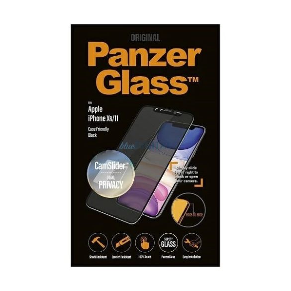 PanzerGlass E2E Super+ edzett üveg fekete szegéllyel és front kamera takaróval iPhone XR / iPhone 11