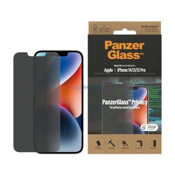 PanzerGlass Classic Fit Antibacterial betkintésvédett edzett üveg iPhone 14 / iPhone 13 Pro / iPhone 13