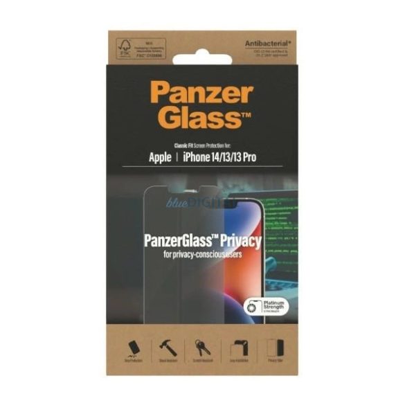 PanzerGlass Classic Fit Antibacterial betkintésvédett edzett üveg iPhone 14 / iPhone 13 Pro / iPhone 13