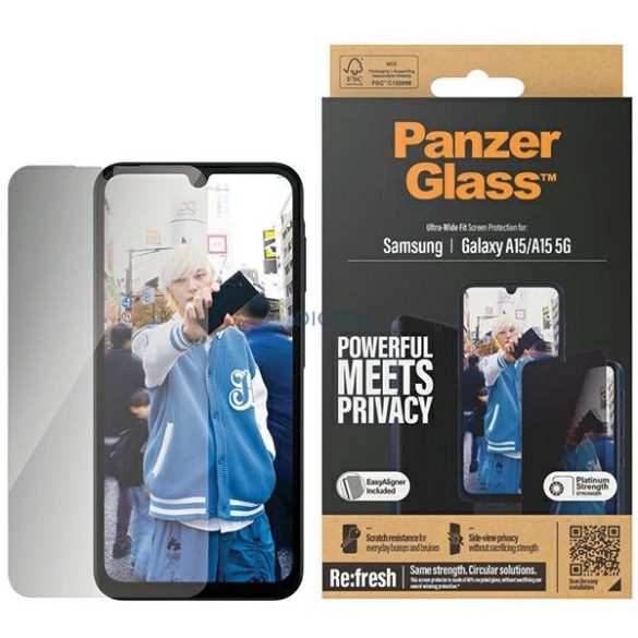 PanzerGlass Ultra-Wide Fit edzett üveg felhelyezést segítő kerettel Samsung Galaxy A15 5G / Samsung Galaxy A15