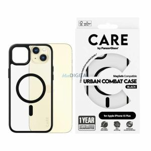 CARE by PanzerGlass Urban Combat MagSafe tok iPhone 15 Plus - átlátszó fekete szegéllyel