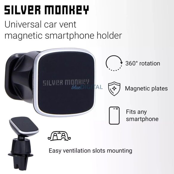 Silver Monkey CM-MGN-SM mágneses autós szellőző tartó - fekete