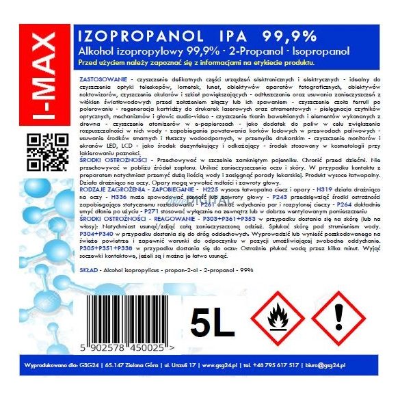 IzoPropil-alkohol IsoPropanol IPA I-Max 99,9% 5L