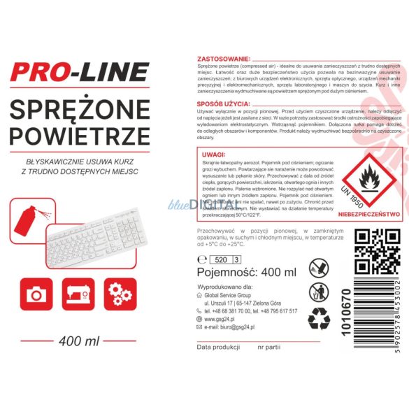 Pro-LINE sűrített levegő spray tisztításhoz 400ml