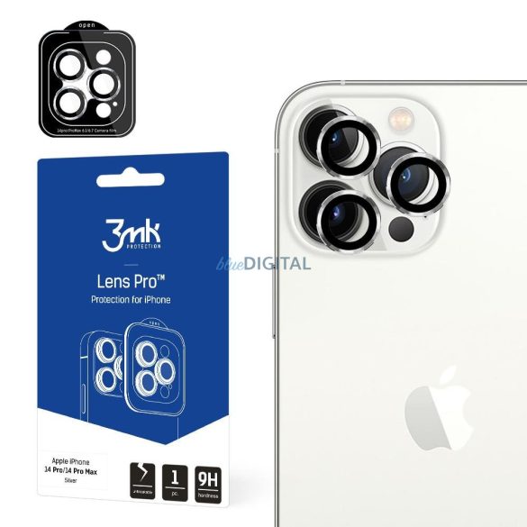 Kameraüveg iPhone 14 Pro Max / 14 Pro 9H 3mk lencsevédelem Lens Protection Pro Series Ezüst