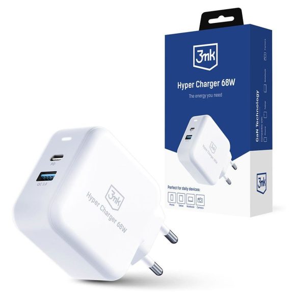 GaN USB-A / USB-C 68W 3mk Hyper Charger - fehér