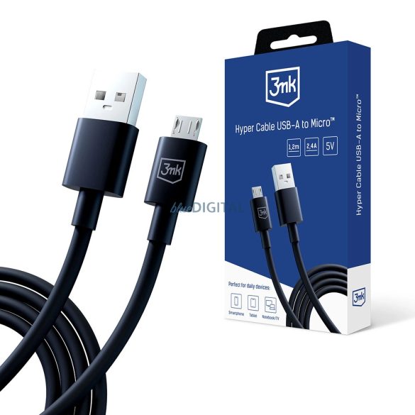 3mk Hyper Cable USB-A - microUSB kábel 12W 2.4A 1.2m - fekete