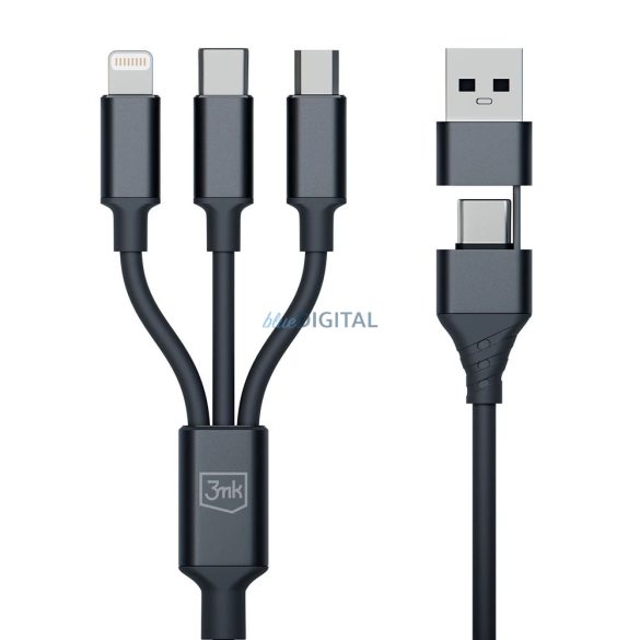 3mk Hyper Cable USB-A/Type-C - Type-C/Lightning/microUSB kábel 3A 12W 1.5m - fekete