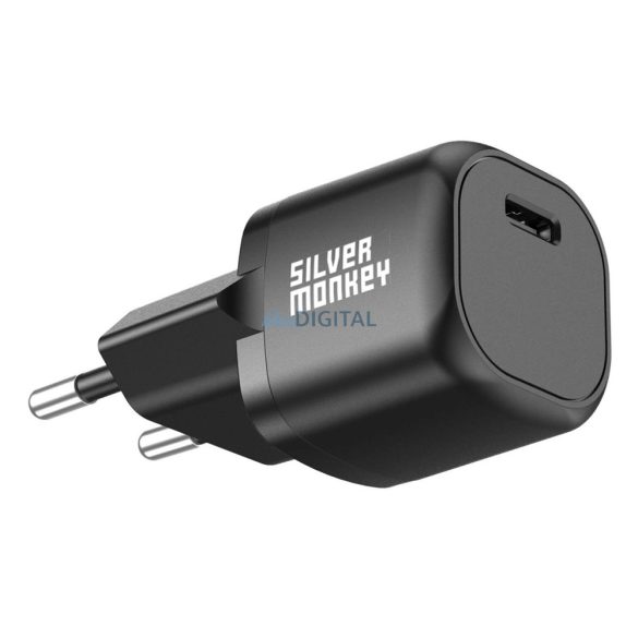 Silver Monkey Mini hálózati töltő 1xUSB-C csatlakozással 20W PD - fekete