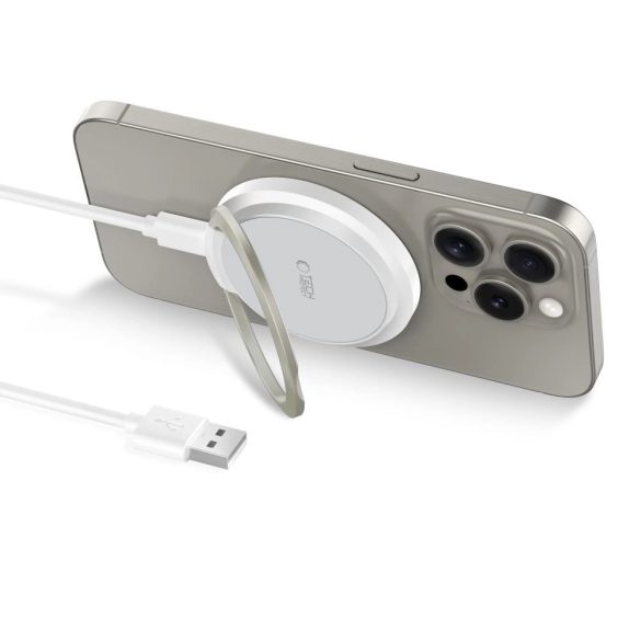 Tech-Protect QI15W-A33 MagSafe induktív töltő és állvány USB-A - Type-C kábellel - fehér